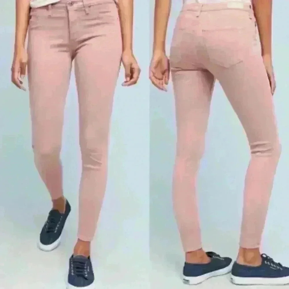 AG Adriano Goldschmied The Abbey Sateen Mid-Rise Skinny Ankle Jeans Pink Size 27